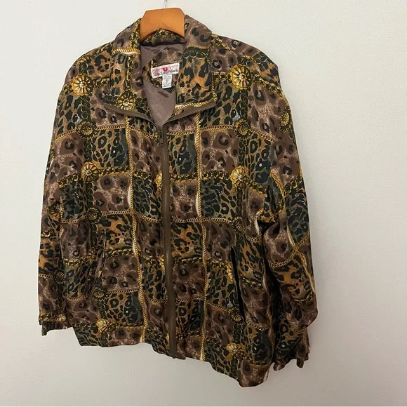 Stunt collections vintage leopard animal print silk bomber jacket small - Picture 4 of 8